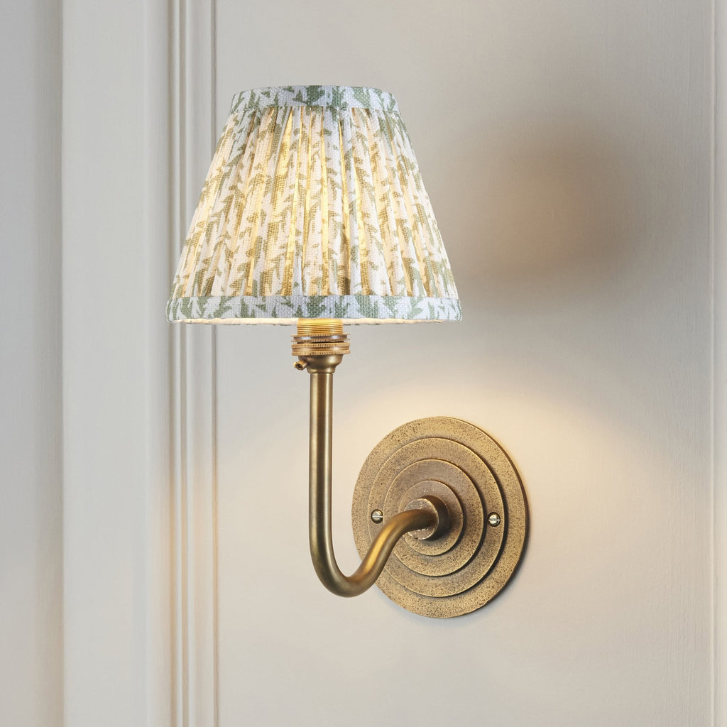 115463 Halo Swan & Leaf 16cm Wall Light Antique Brass & Herb Garden Green Fabric