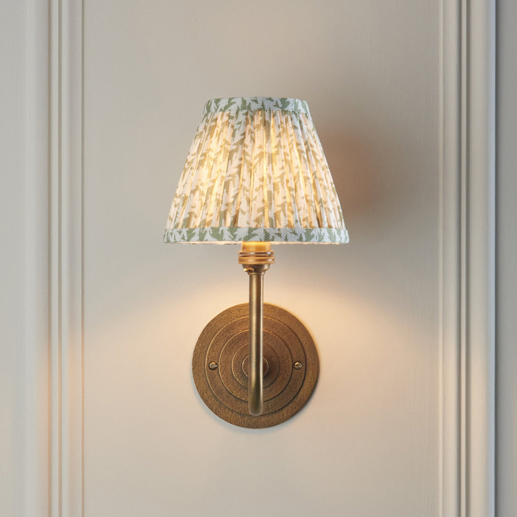 115463 Halo Swan & Leaf 16cm Wall Light Antique Brass & Herb Garden Green Fabric