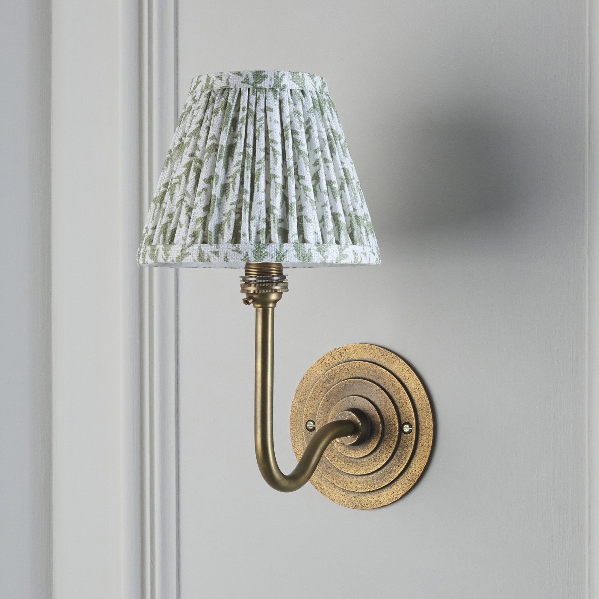 115463 Halo Swan & Leaf 16cm Wall Light Antique Brass & Herb Garden Green Fabric