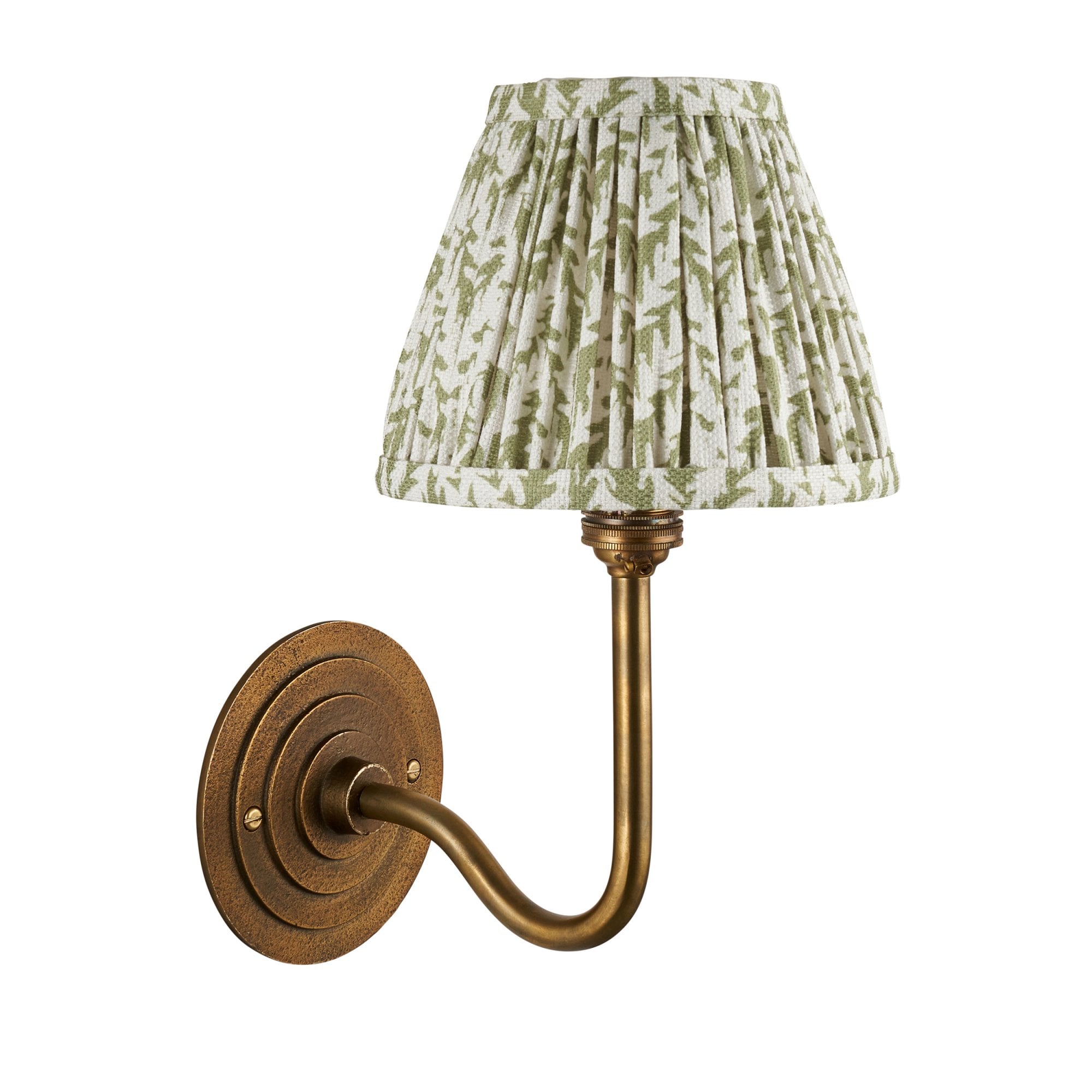 115463 Halo Swan & Leaf 16cm Wall Light Antique Brass & Herb Garden Green Fabric