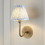 115464 Halo Swan & Leaf 16cm Wall Light Antique Brass & Shell Bay Blue Fabric