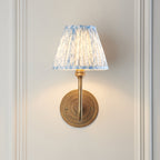 115464 Halo Swan & Leaf 16cm Wall Light Antique Brass & Shell Bay Blue Fabric