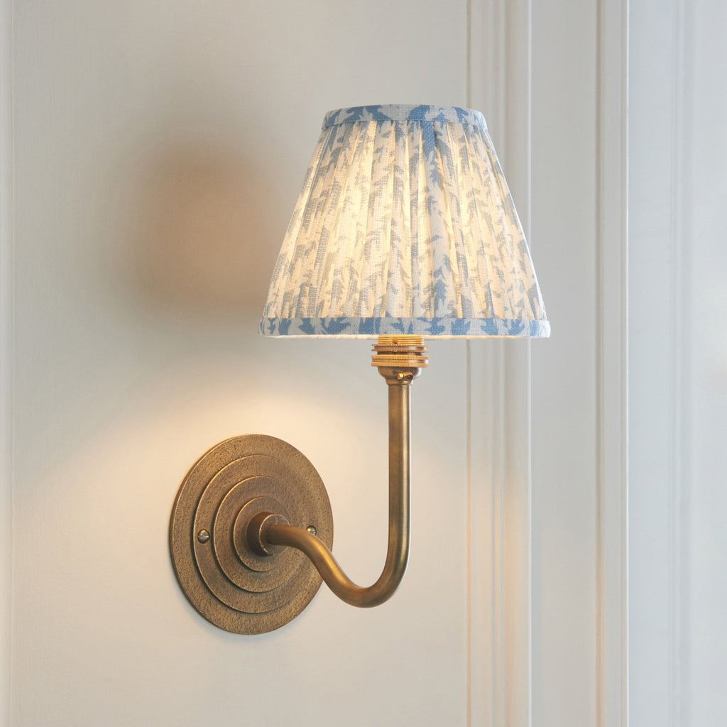 115464 Halo Swan & Leaf 16cm Wall Light Antique Brass & Shell Bay Blue Fabric