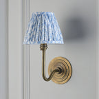 115464 Halo Swan & Leaf 16cm Wall Light Antique Brass & Shell Bay Blue Fabric