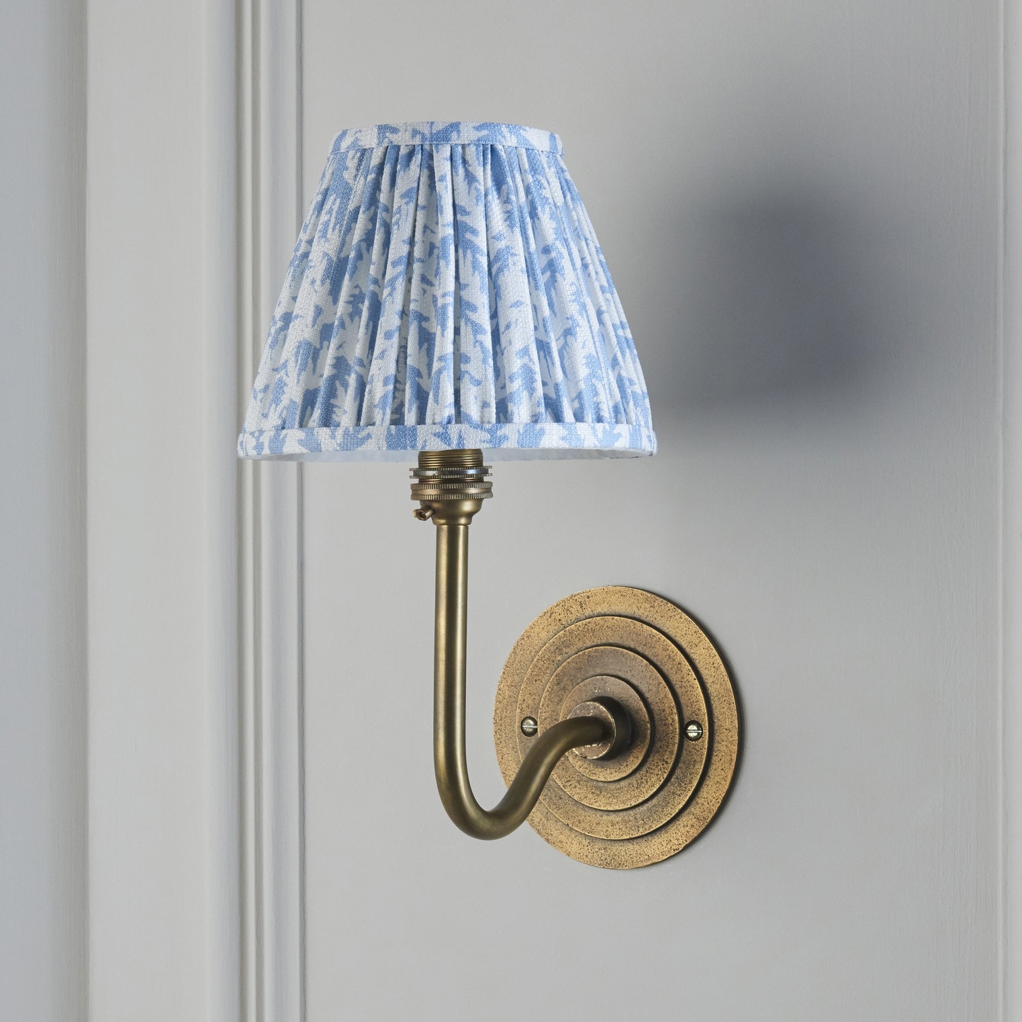 115464 Halo Swan & Leaf 16cm Wall Light Antique Brass & Shell Bay Blue Fabric