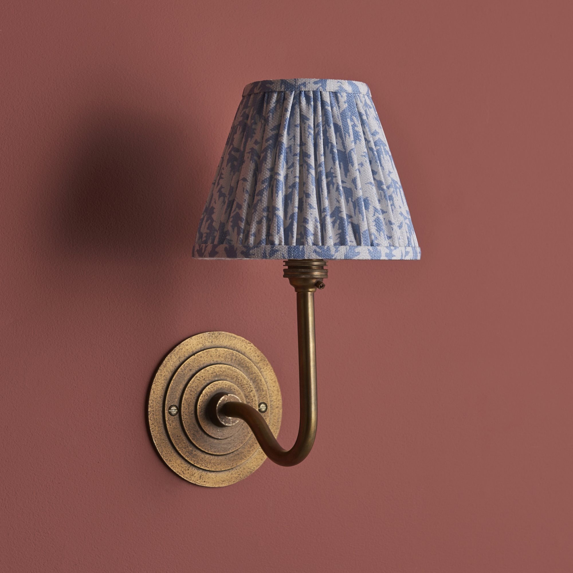 115464 Halo Swan & Leaf 16cm Wall Light Antique Brass & Shell Bay Blue Fabric