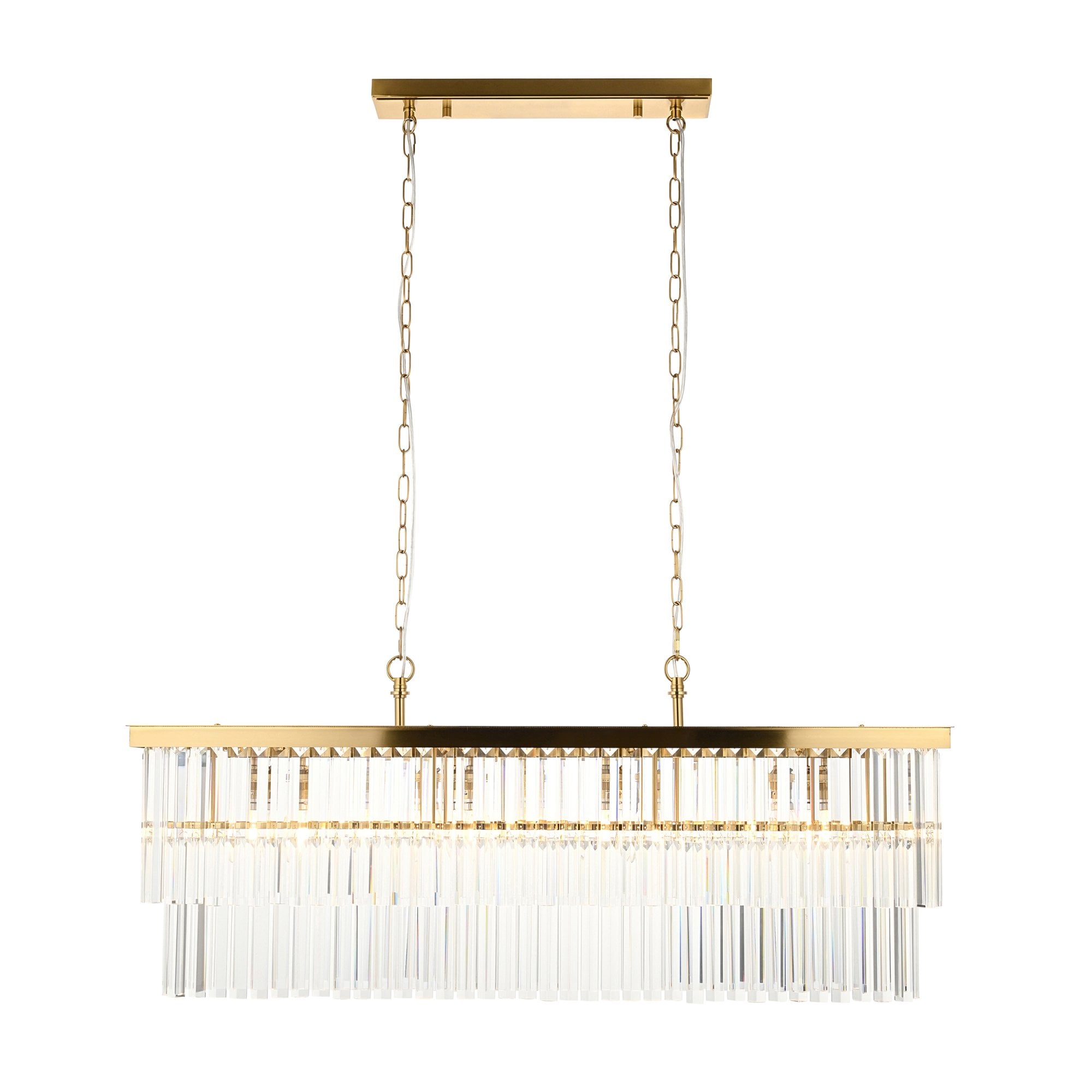 115950 Conaston 4 Light Linear Pendant Brushed Aged Brass Plate & Clear Cut Glass