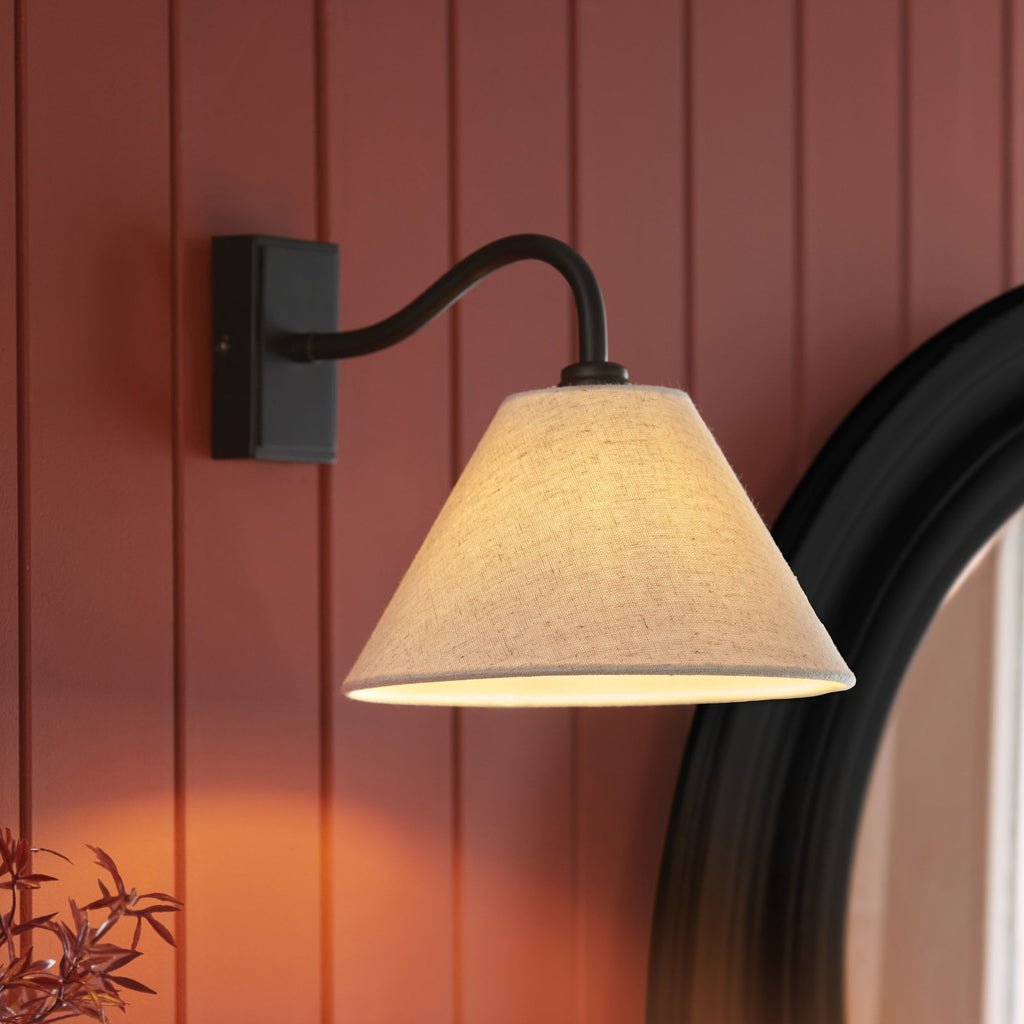 116910 Knole Wall Light Matt Black & Natural Faux Linen (S)