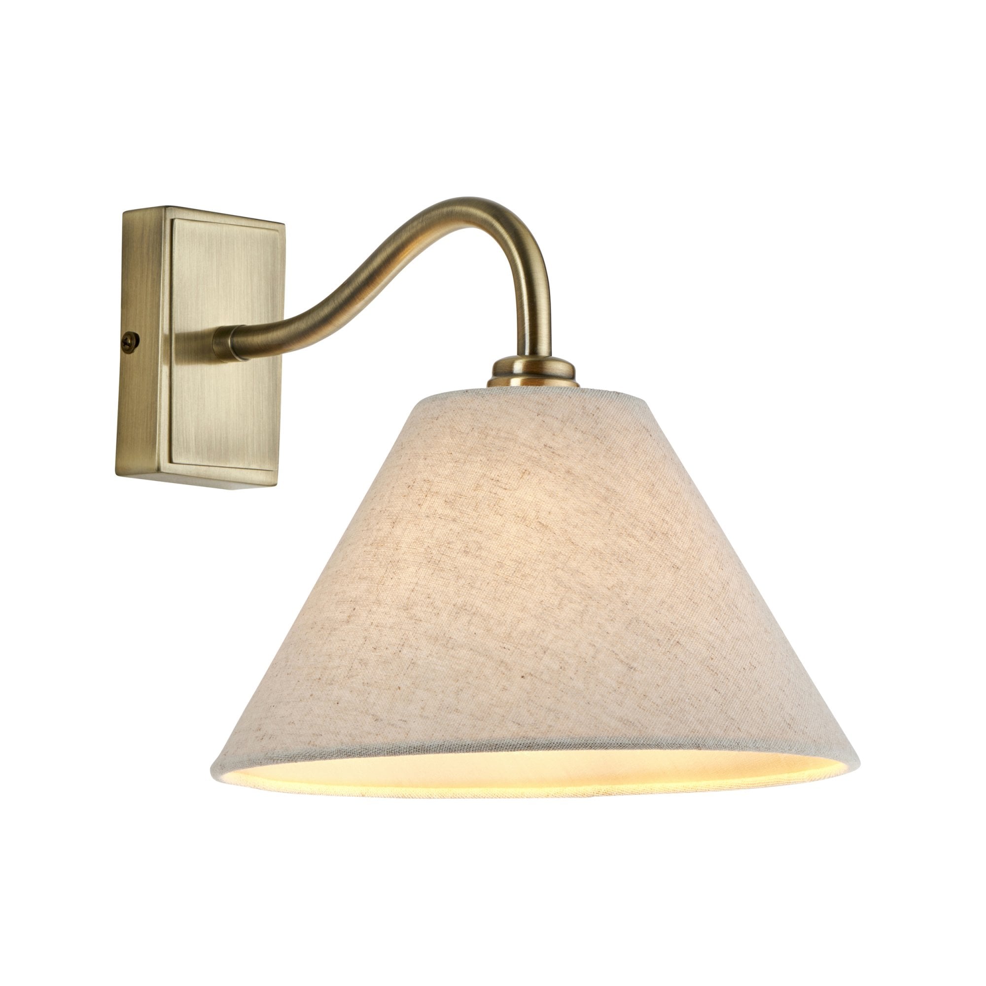 116911 Knole Wall Light Antique Brass Plate & Natural Faux Linen