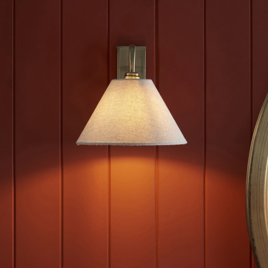 116911 Knole Wall Light Antique Brass Plate & Natural Faux Linen