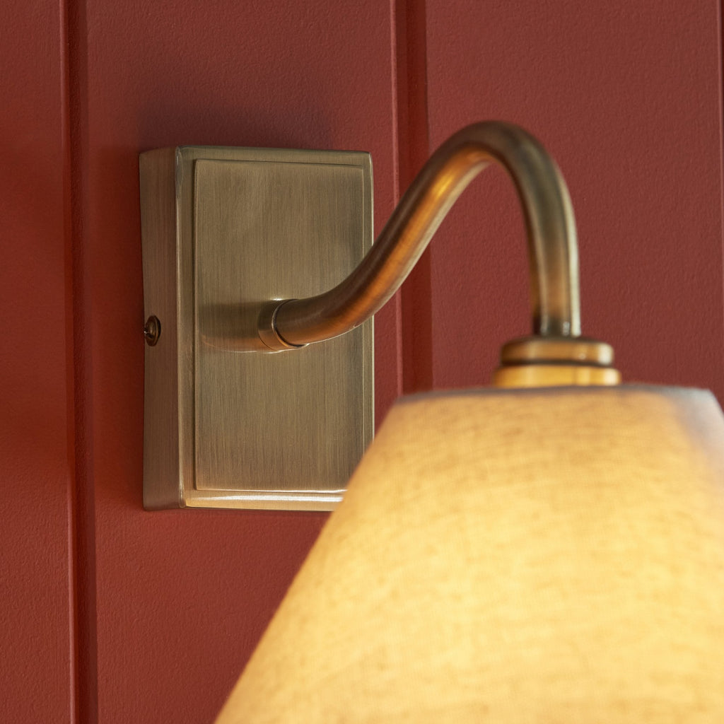 116911 Knole Wall Light Antique Brass Plate & Natural Faux Linen