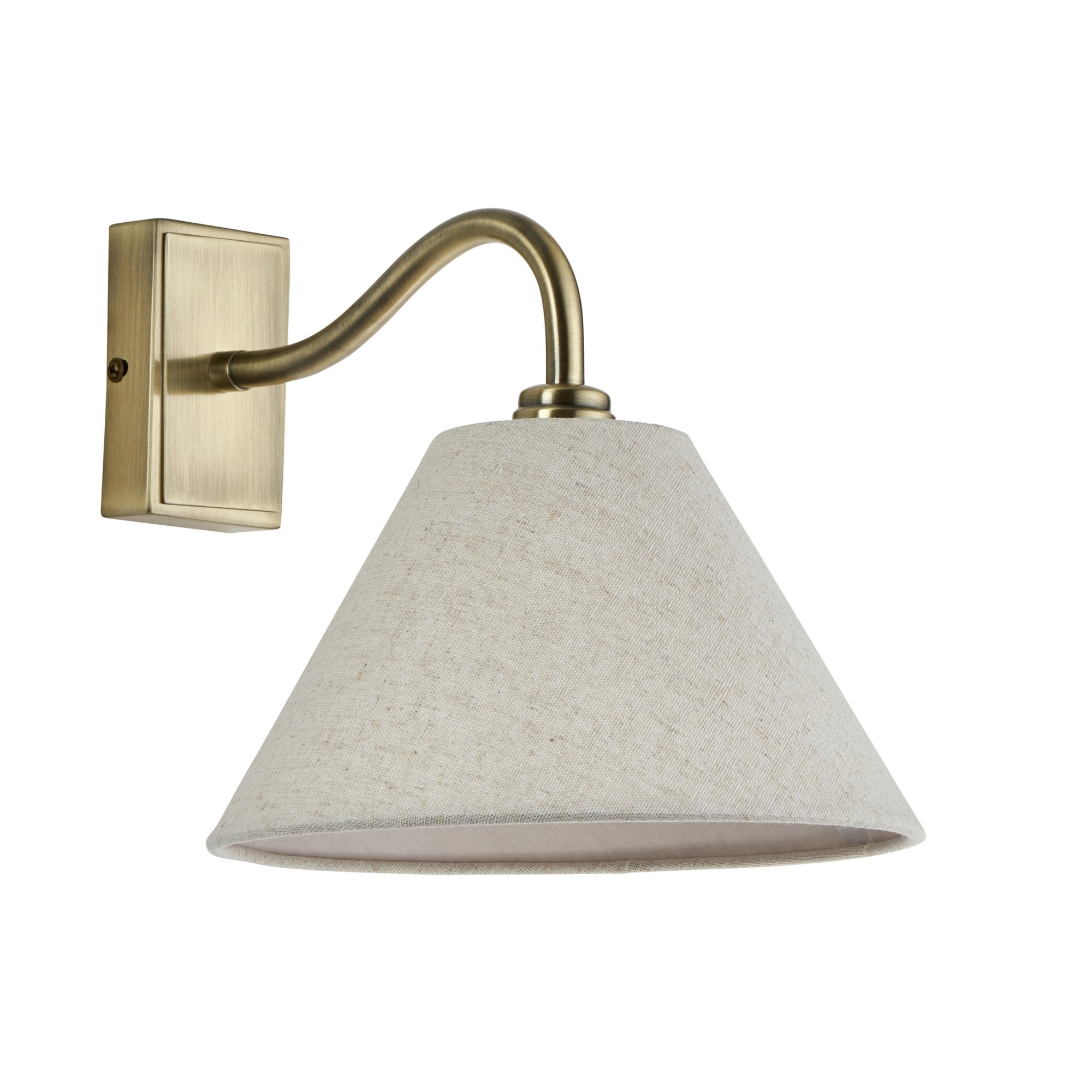 116911 Knole Wall Light Antique Brass Plate & Natural Faux Linen