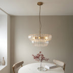 116976 Montrose 6 Light Pendant Brushed Aged Brass Plate & Handmade Clear Textured Glass
