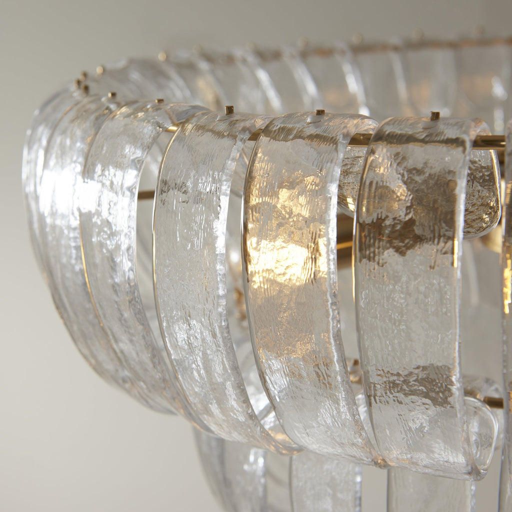 116976 Montrose 6 Light Pendant Brushed Aged Brass Plate & Handmade Clear Textured Glass