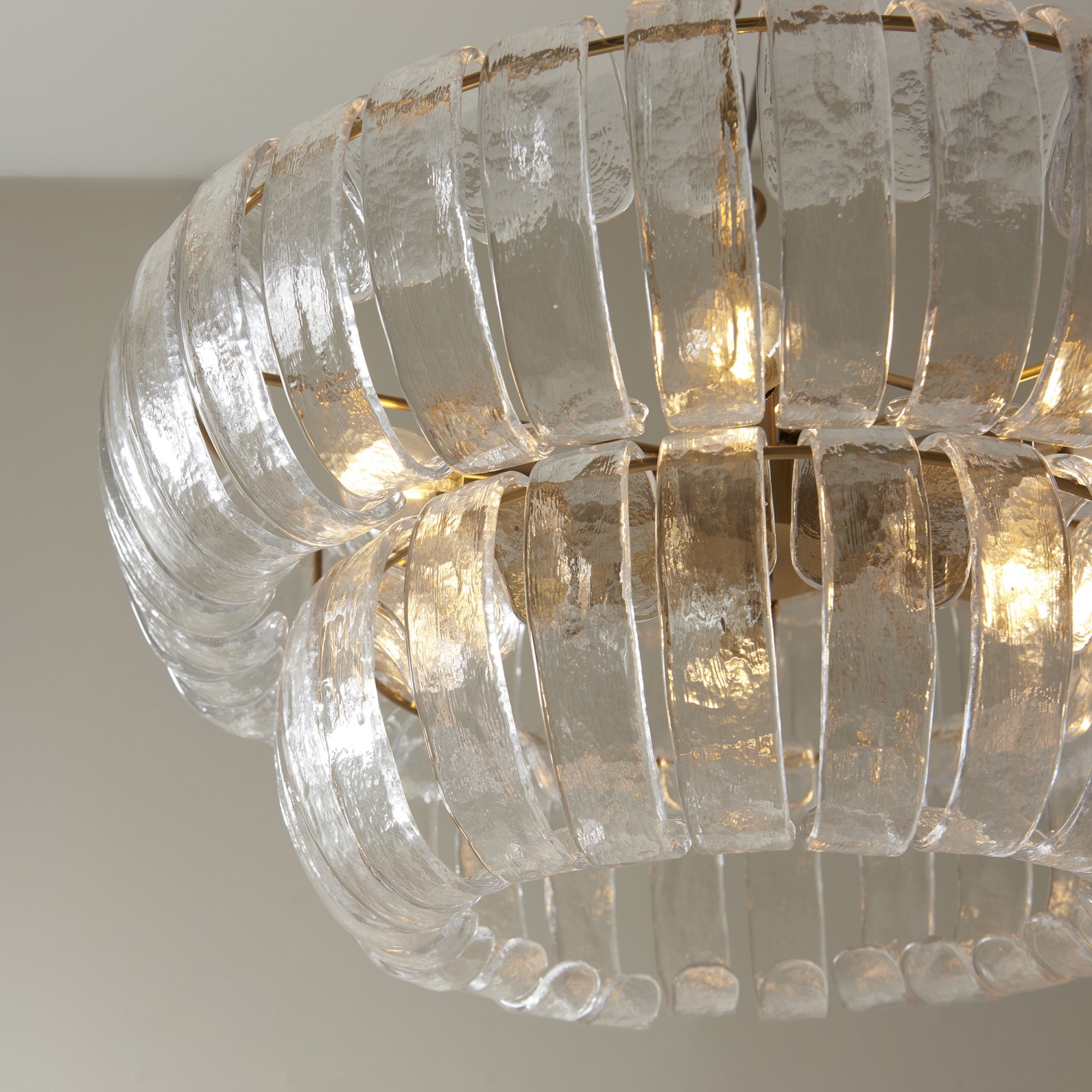 116976 Montrose 6 Light Pendant Brushed Aged Brass Plate & Handmade Clear Textured Glass