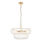 116976 Montrose 6 Light Pendant Brushed Aged Brass Plate & Handmade Clear Textured Glass