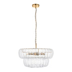 116976 Montrose 6 Light Pendant Brushed Aged Brass Plate & Handmade Clear Textured Glass