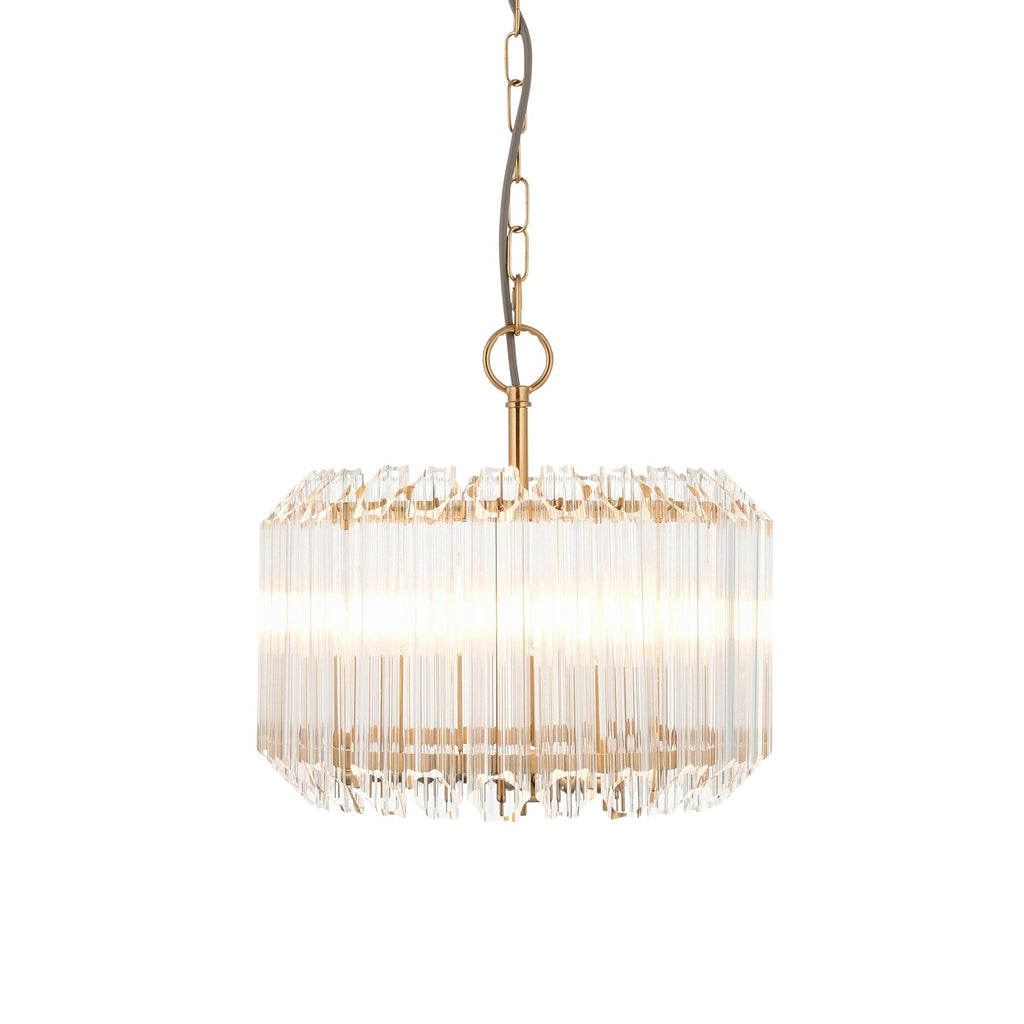 117514 Valentina 3 Light Pendant Brushed Aged Brass Plate & Clear Glass