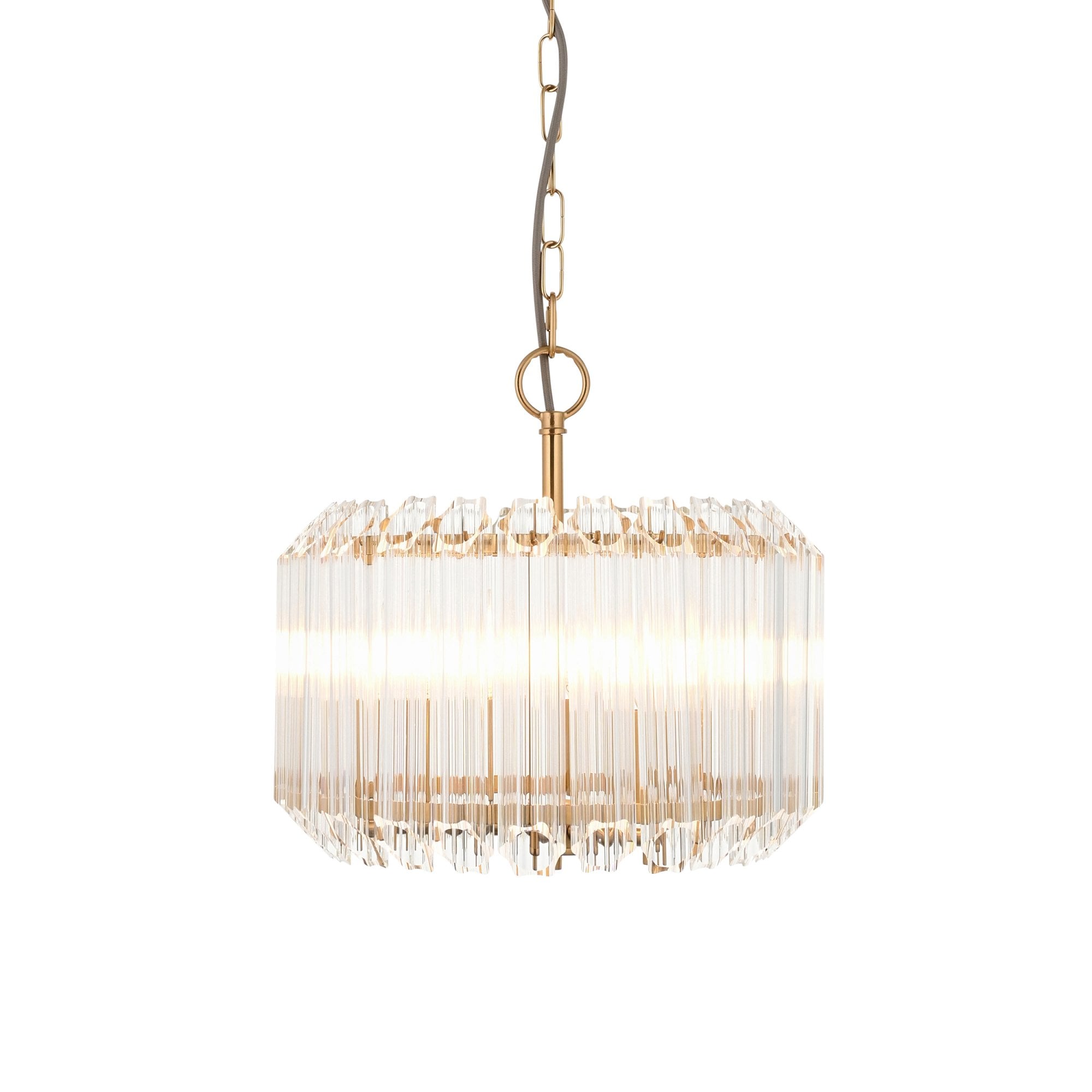 117514 Valentina 3 Light Pendant Brushed Aged Brass Plate & Clear Glass