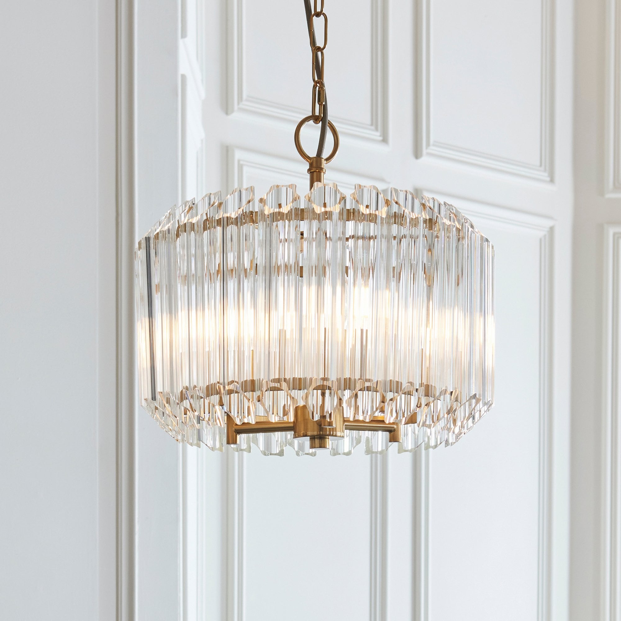 117514 Valentina 3 Light Pendant Brushed Aged Brass Plate & Clear Glass