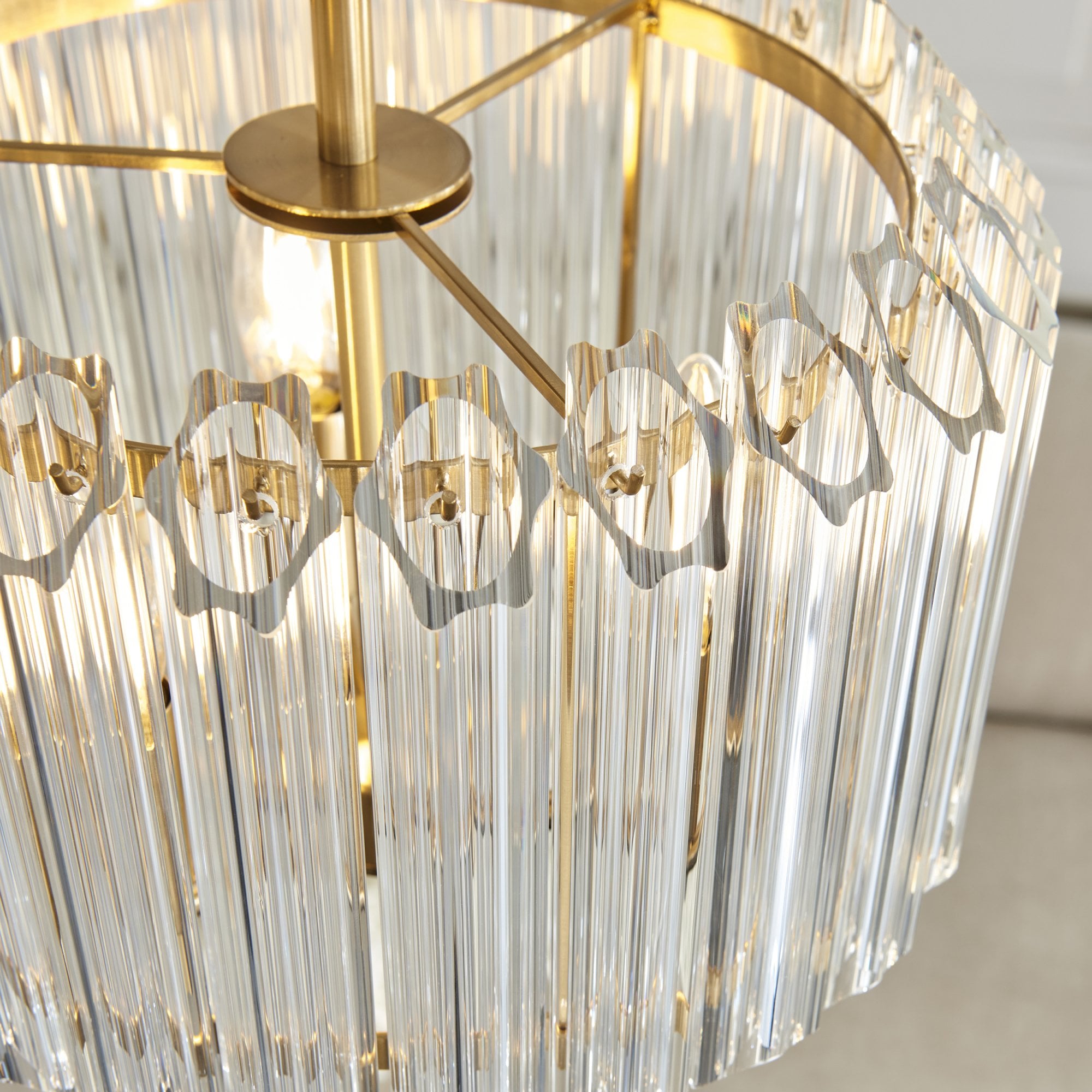 117514 Valentina 3 Light Pendant Brushed Aged Brass Plate & Clear Glass