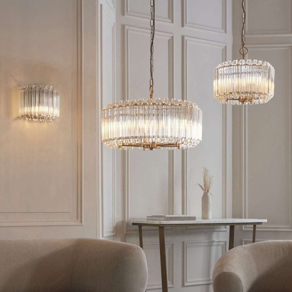 117514 Valentina 3 Light Pendant Brushed Aged Brass Plate & Clear Glass
