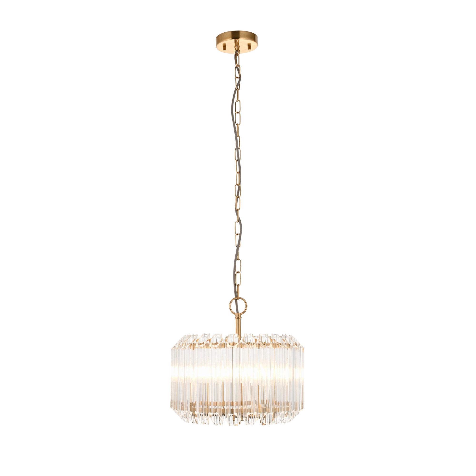 117514 Valentina 3 Light Pendant Brushed Aged Brass Plate & Clear Glass
