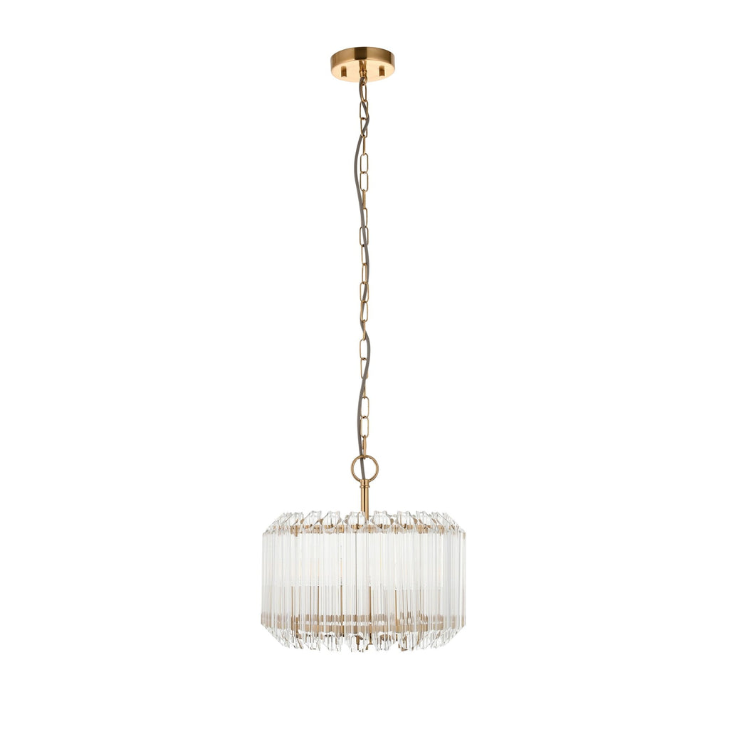 117514 Valentina 3 Light Pendant Brushed Aged Brass Plate & Clear Glass
