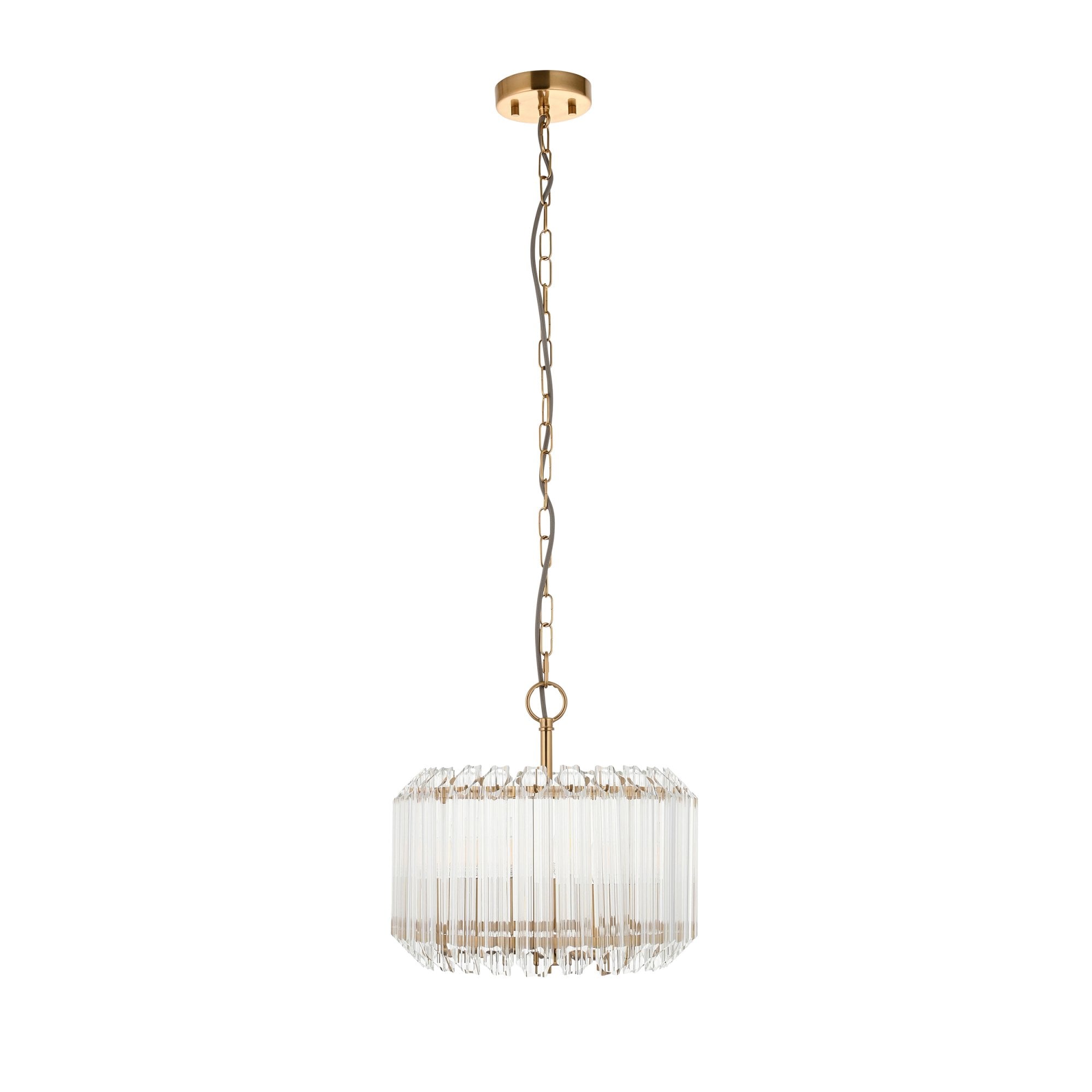 117514 Valentina 3 Light Pendant Brushed Aged Brass Plate & Clear Glass