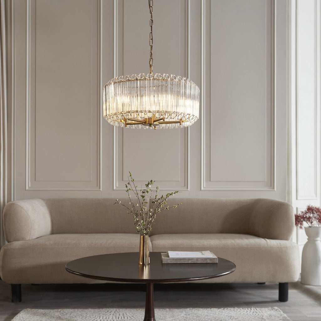 117515 Valentina 5 Light Pendant Brushed Aged Brass Plate & Clear Glass