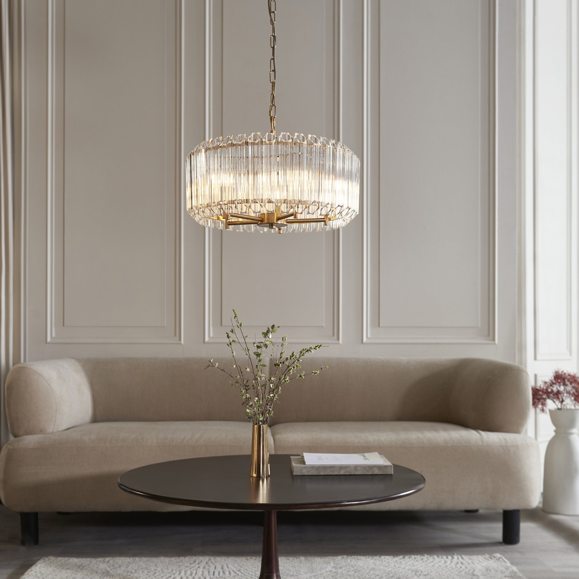 117515 Valentina 5 Light Pendant Brushed Aged Brass Plate & Clear Glass