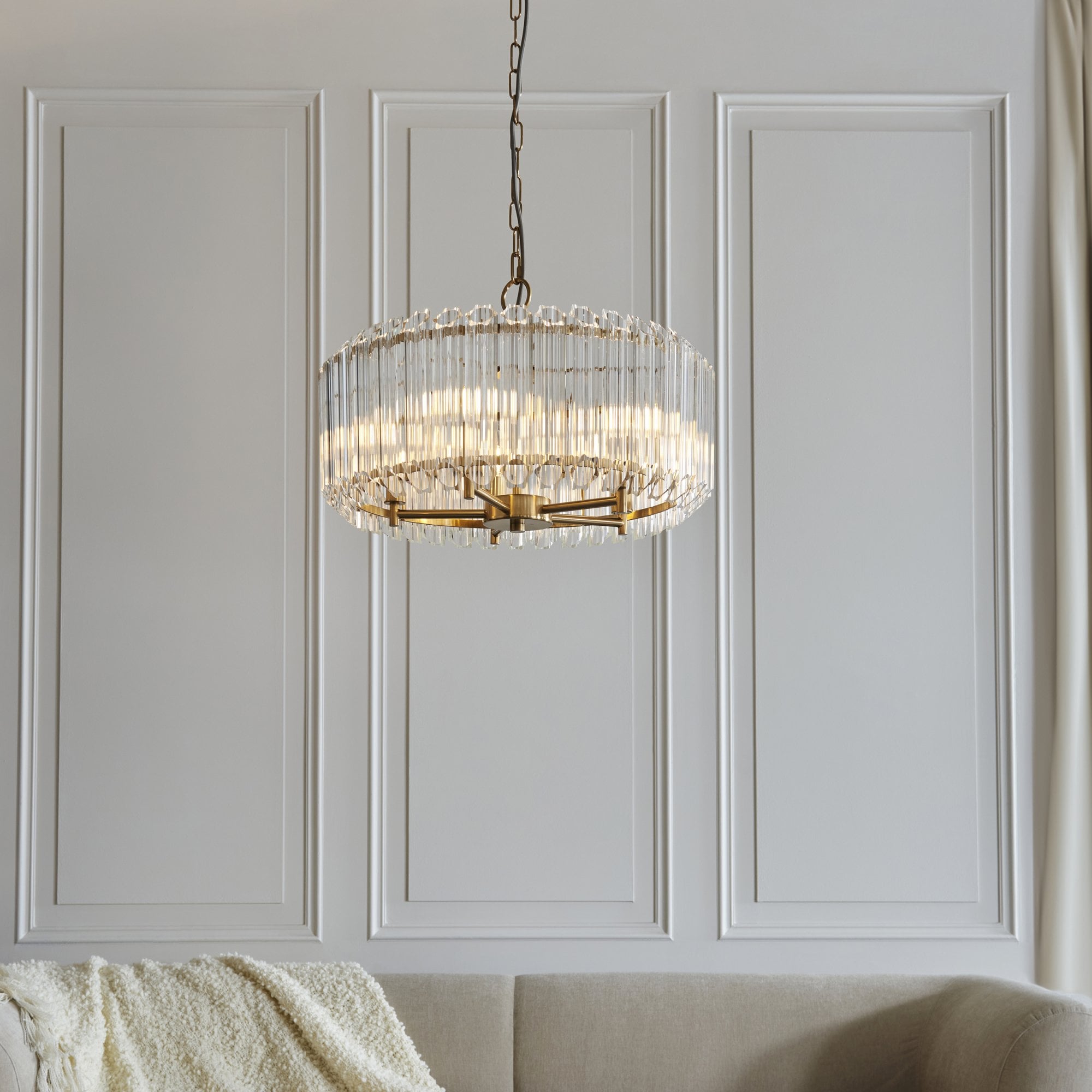 117515 Valentina 5 Light Pendant Brushed Aged Brass Plate & Clear Glass