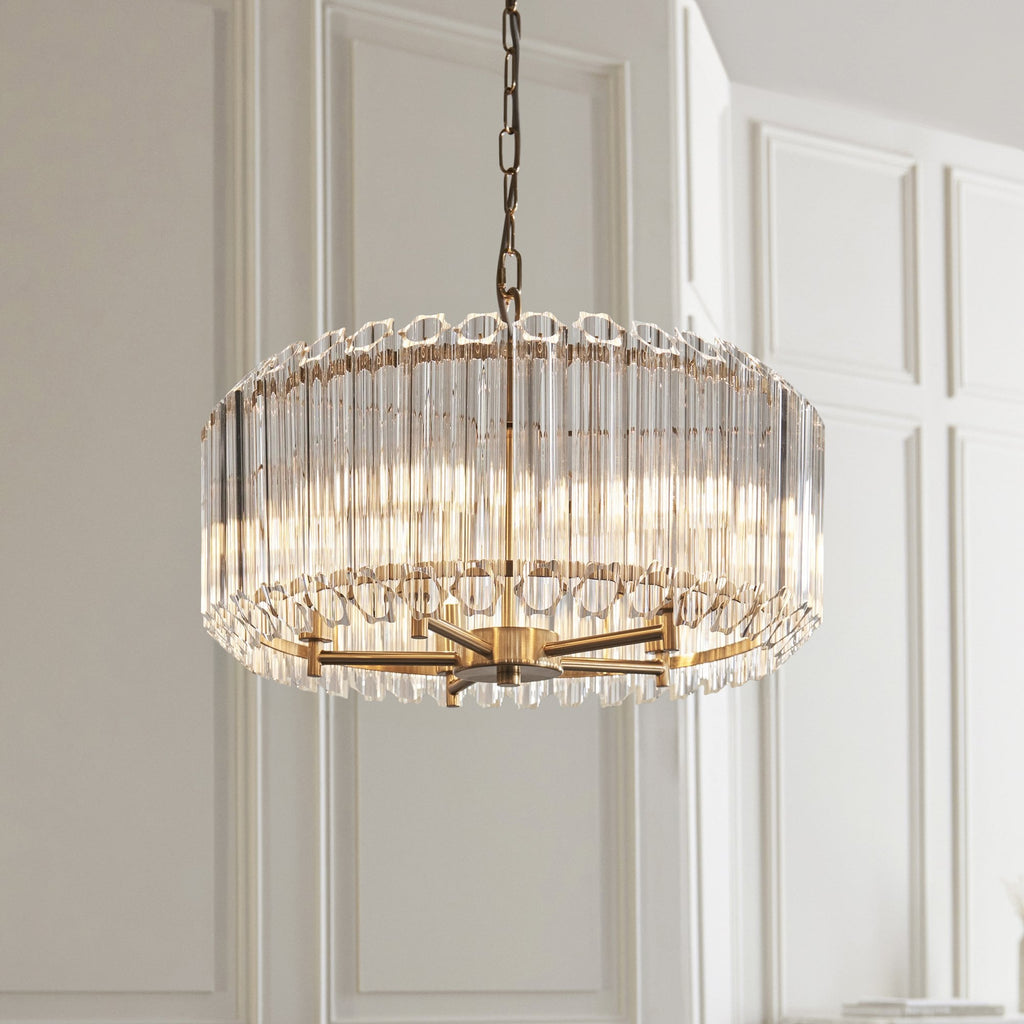 117515 Valentina 5 Light Pendant Brushed Aged Brass Plate & Clear Glass