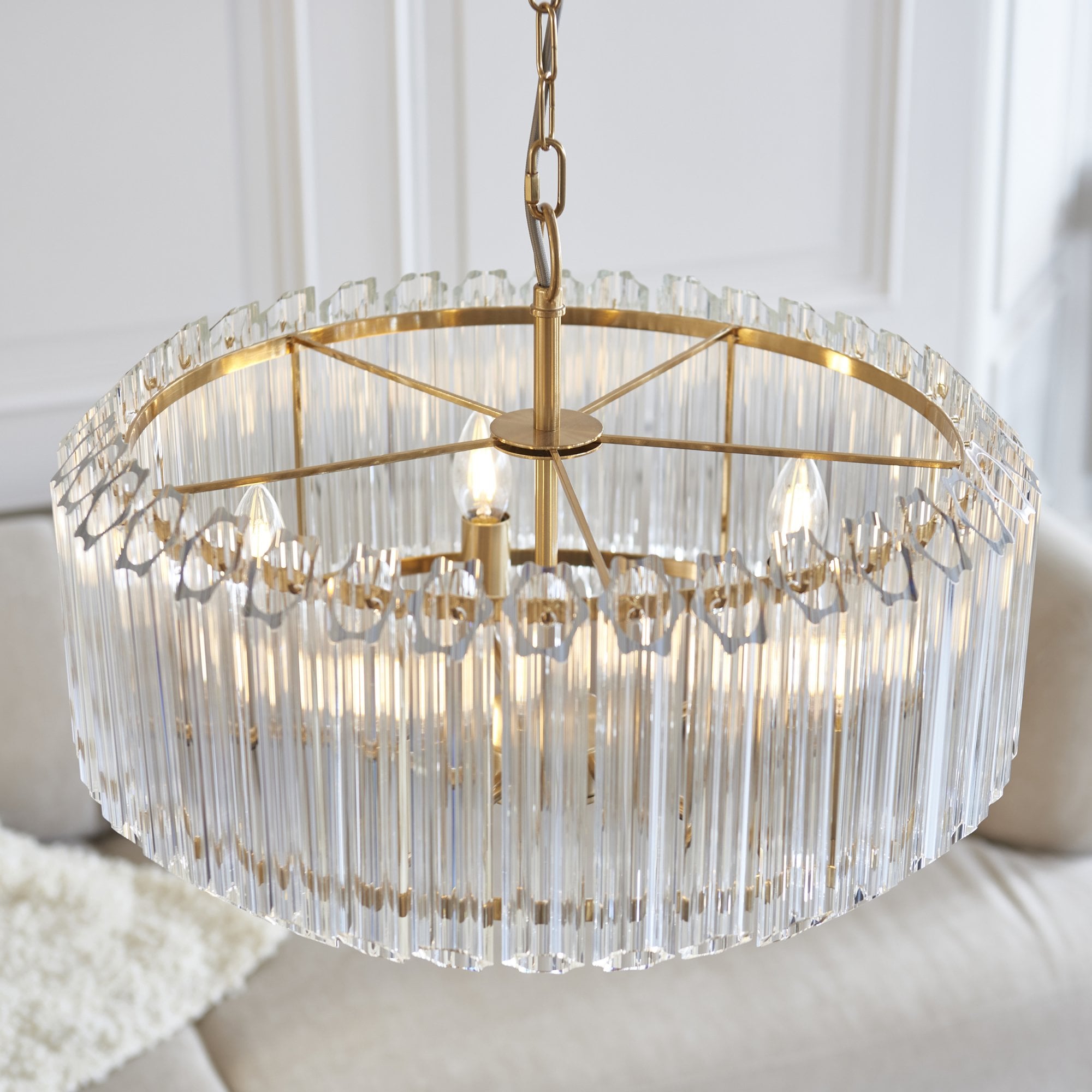 117515 Valentina 5 Light Pendant Brushed Aged Brass Plate & Clear Glass