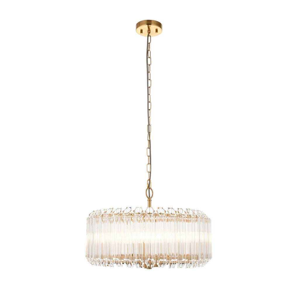 117515 Valentina 5 Light Pendant Brushed Aged Brass Plate & Clear Glass