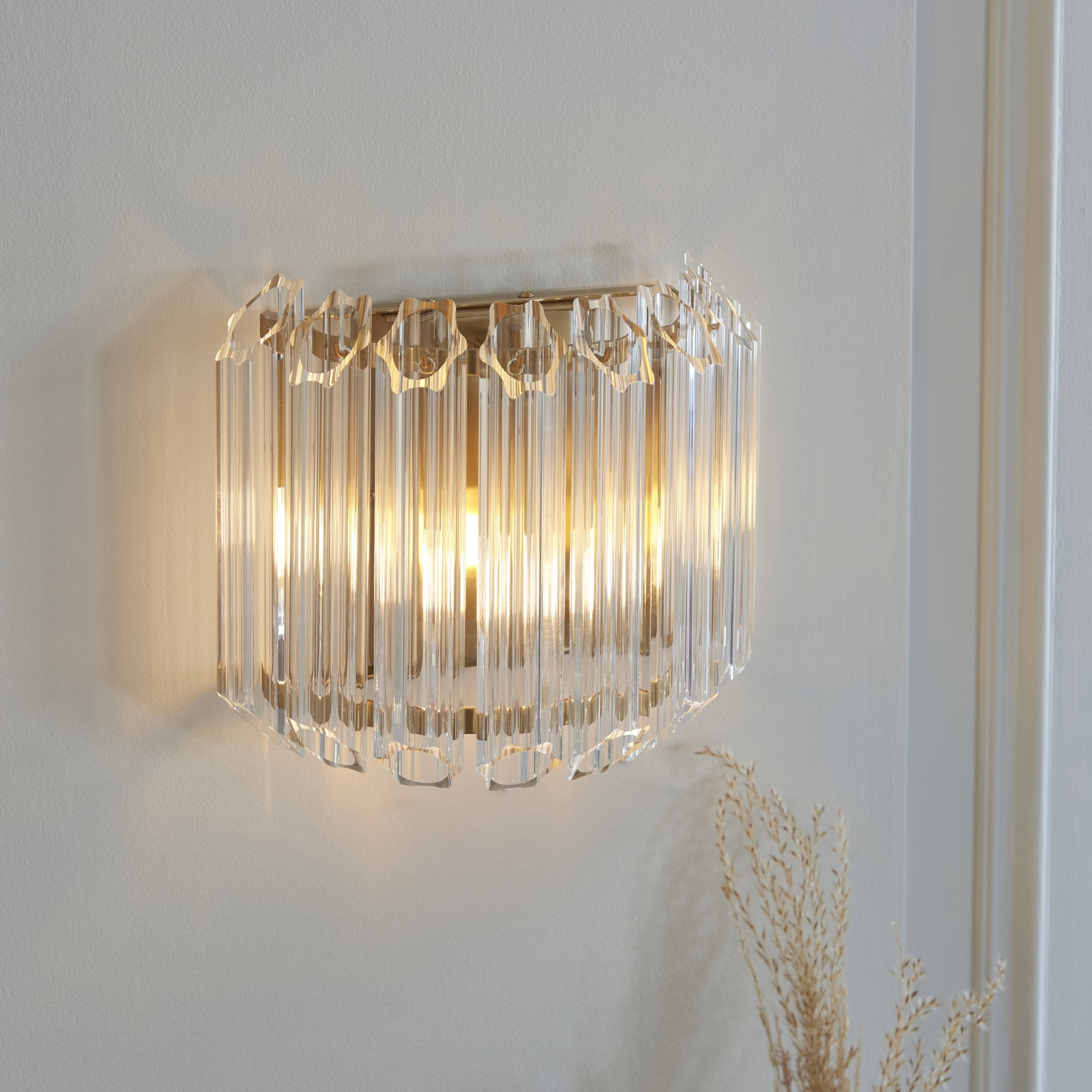 117516 Valentina Wall Light Brushed Aged Brass Plate & Clear Glass