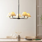 117832 Lille 5 Light Pendant Matt Black & Natural Faux Linen