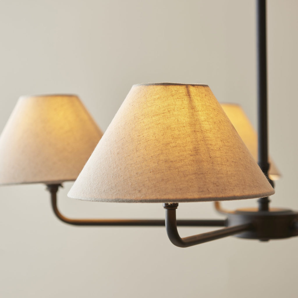 117832 Lille 5 Light Pendant Matt Black & Natural Faux Linen