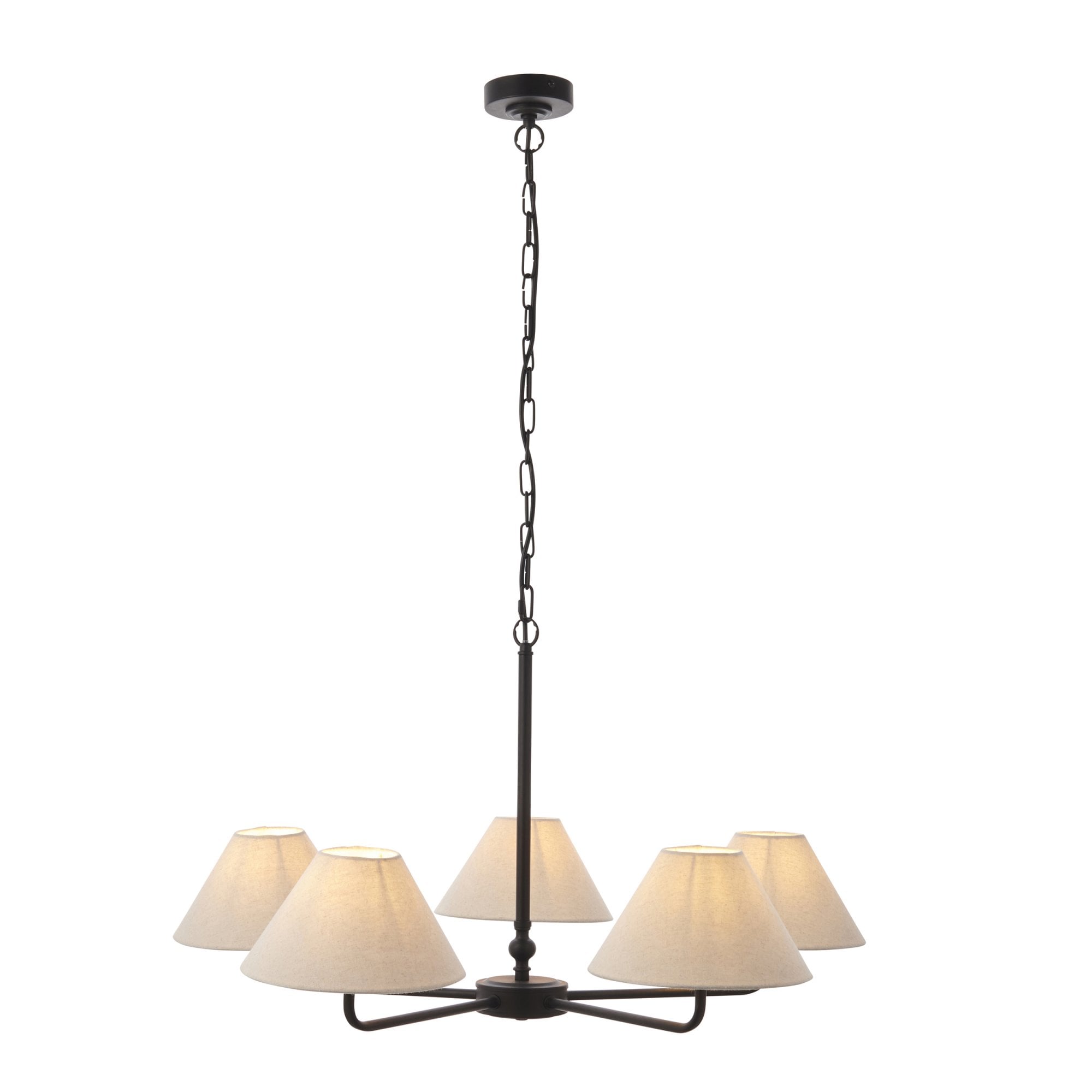 117832 Lille 5 Light Pendant Matt Black & Natural Faux Linen