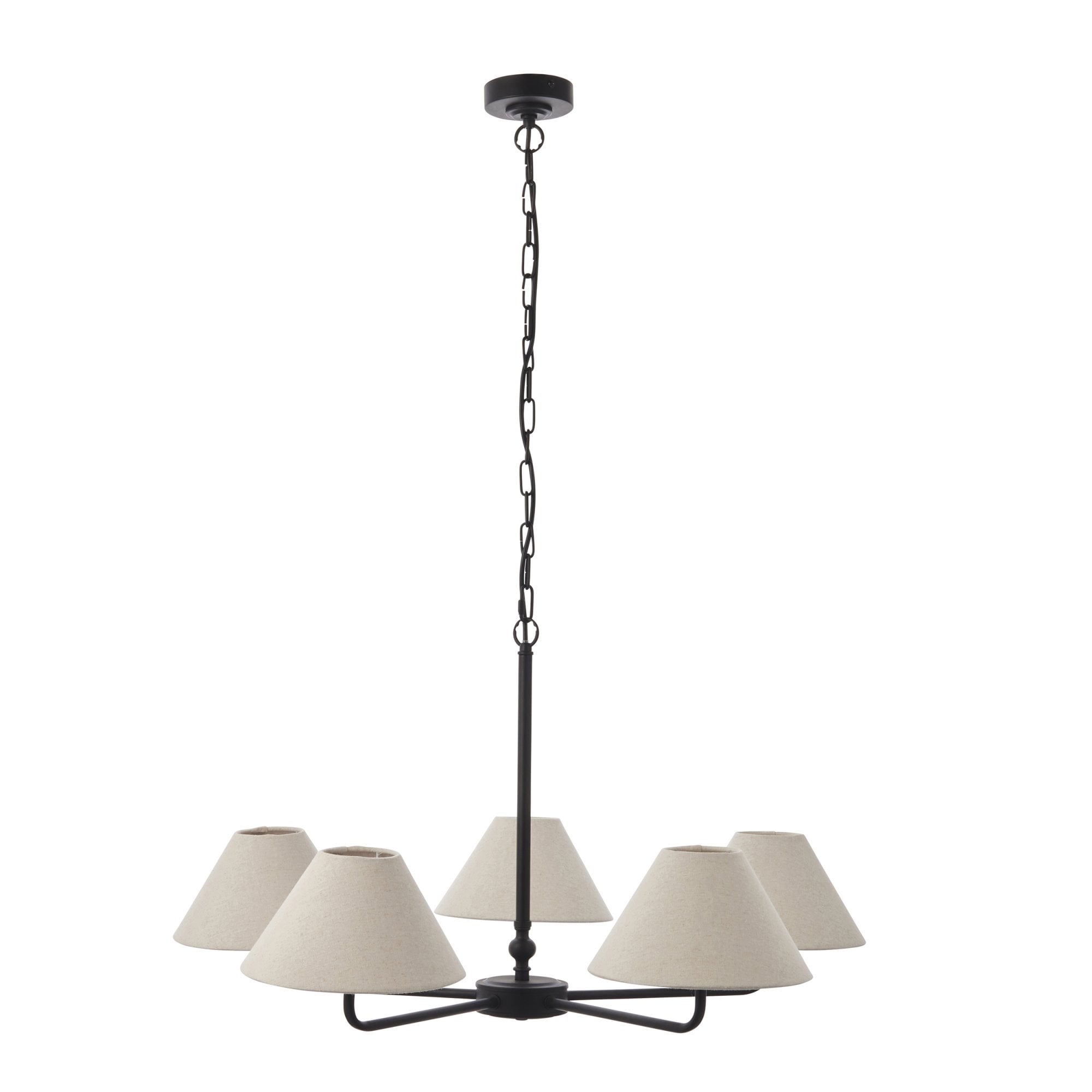 117832 Lille 5 Light Pendant Matt Black & Natural Faux Linen