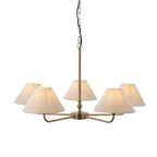 117833 Lille 5 Light Pendant Antique Brass Plate & Natural Faux Linen