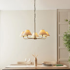 117833 Lille 5 Light Pendant Antique Brass Plate & Natural Faux Linen
