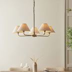 117833 Lille 5 Light Pendant Antique Brass Plate & Natural Faux Linen