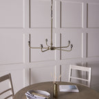 117833 Lille 5 Light Pendant Antique Brass Plate & Natural Faux Linen