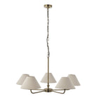 117833 Lille 5 Light Pendant Antique Brass Plate & Natural Faux Linen