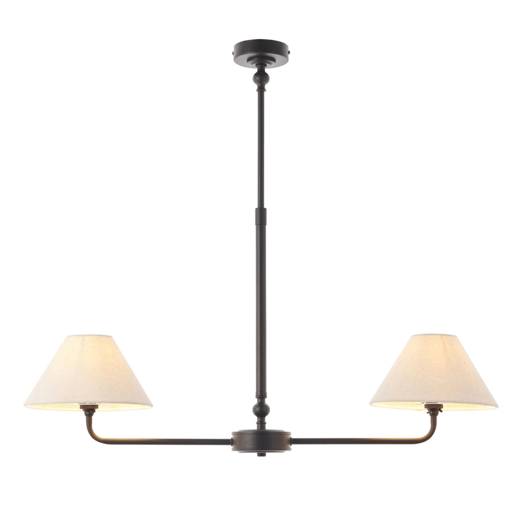 117834 Lille 2 Light Linear Pendant Matt Black & Natural Faux Linen