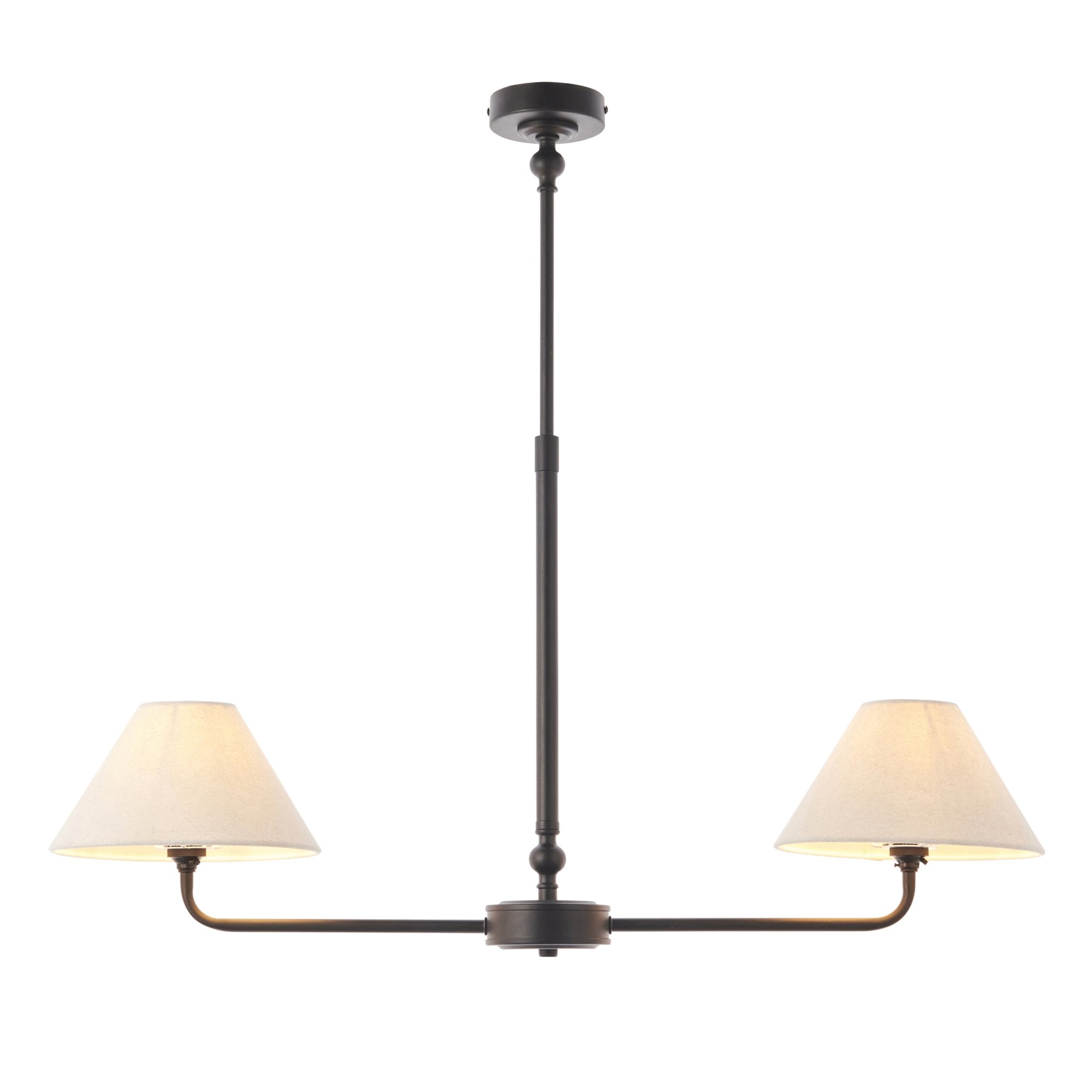 117834 Lille 2 Light Linear Pendant Matt Black & Natural Faux Linen