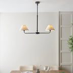 117834 Lille 2 Light Linear Pendant Matt Black & Natural Faux Linen