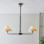 117834 Lille 2 Light Linear Pendant Matt Black & Natural Faux Linen