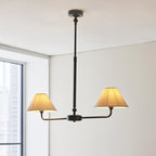 117834 Lille 2 Light Linear Pendant Matt Black & Natural Faux Linen